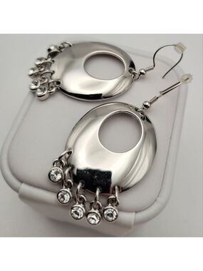 Butler Dangle Earrings w/CZ Rhinestones Charms Silver Tone Estate Sale Fashion